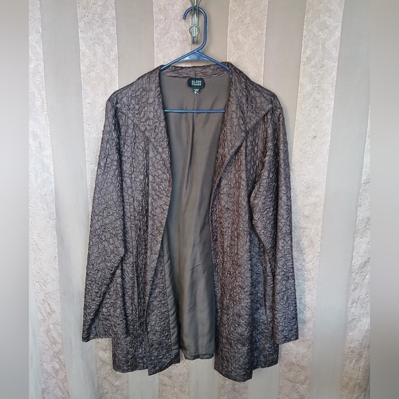 Eileen Fisher Jackets & Blazers - 💎 Eileen Fisher 100% Silk Tussah Quilted Crinkle Jacket Brown Blazer